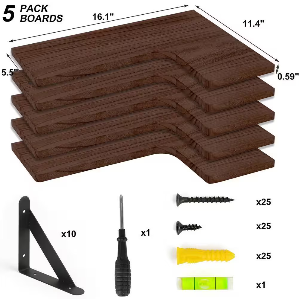 16.1 In. W X 11.4 In. D Brown Corner Decorative Wall Shelf, Floating Shelves (Se