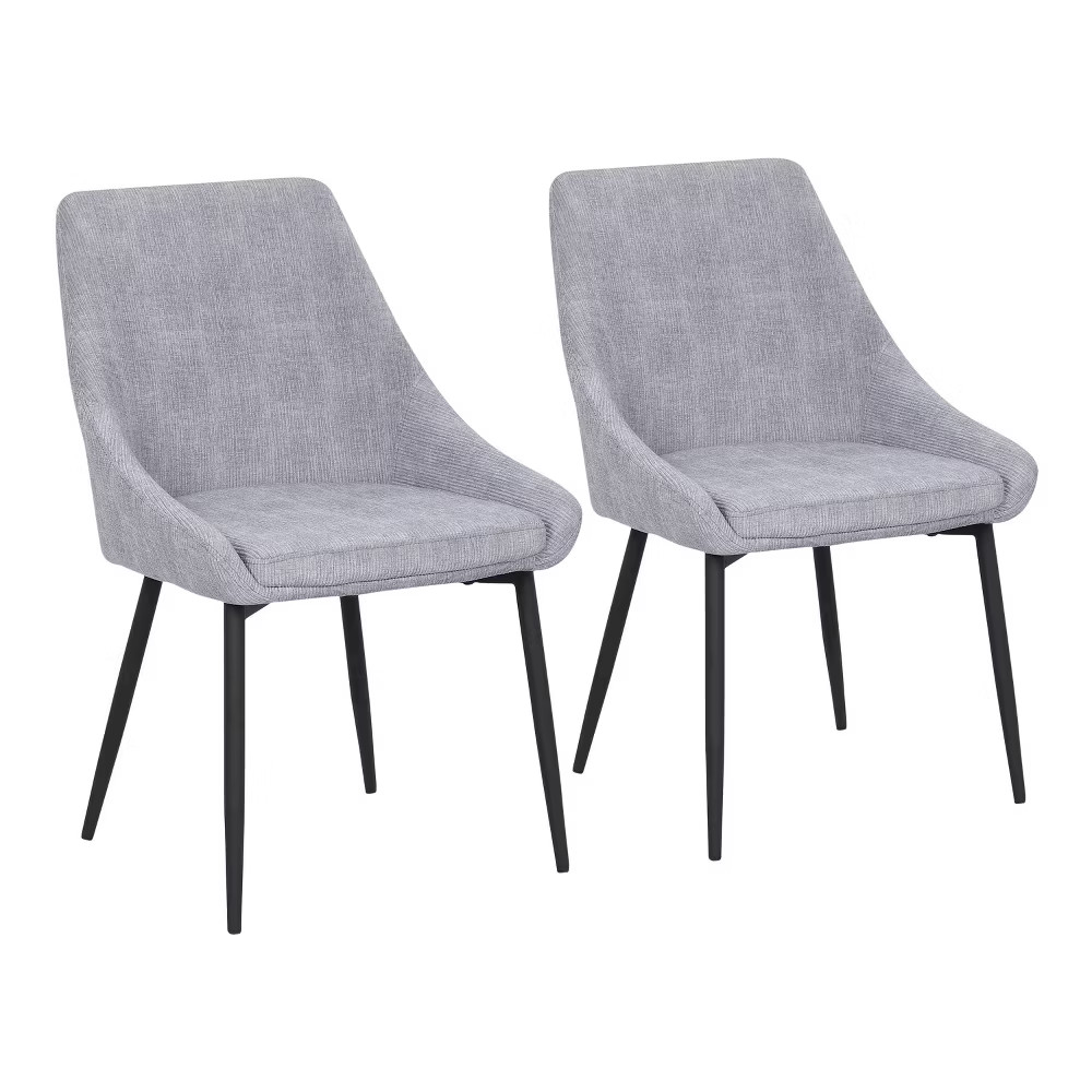 Set of 2 Diana Contemporary Dining Chairs Metal and Corduroy Black/Gray –