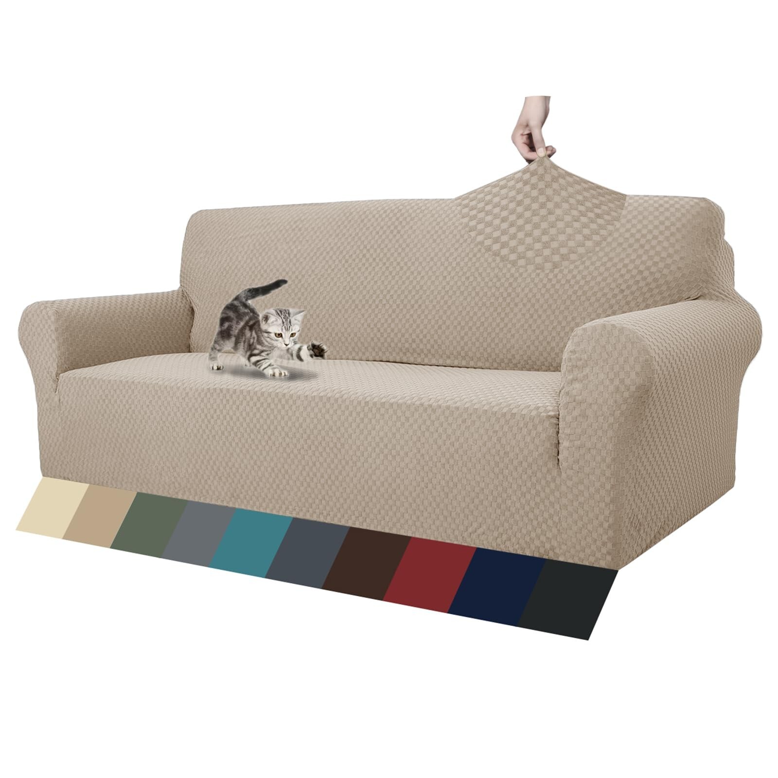 ZNSAYOTX 1 Piece Jacquard Couch Covers for 3 Cushion Couch High Stretch Sofa …