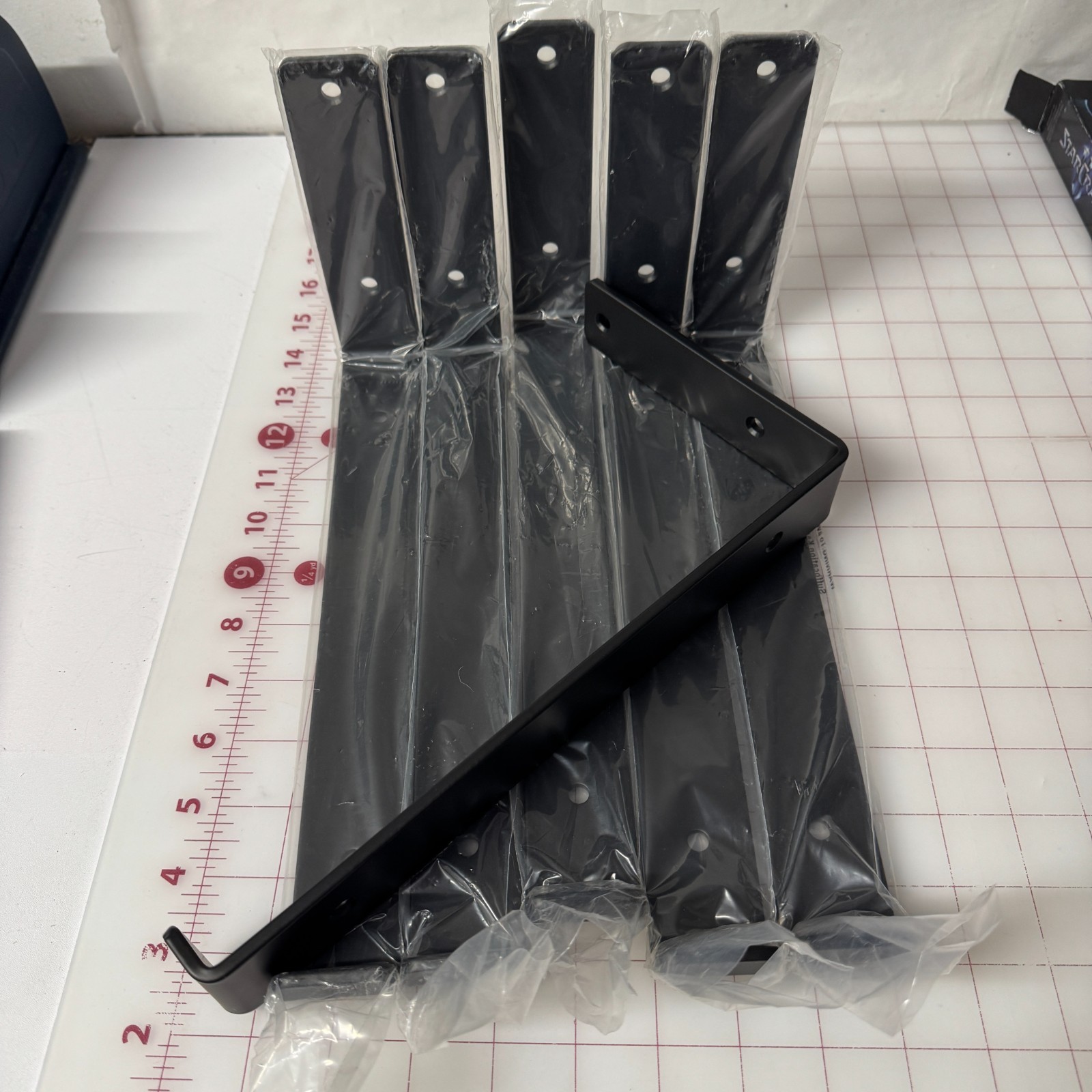6 Pack 11.25″L x 6″H x 1.5″W J Lip Shelf Bracket Black Industrial Farmhouse