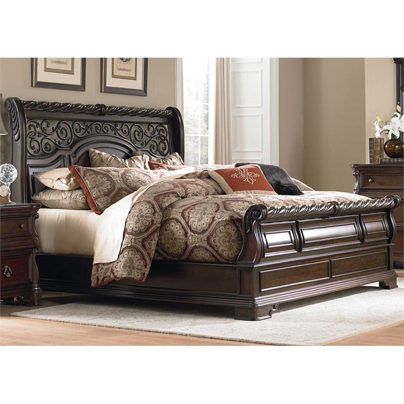 Arbor Place Dark Brown King Sleigh Bed