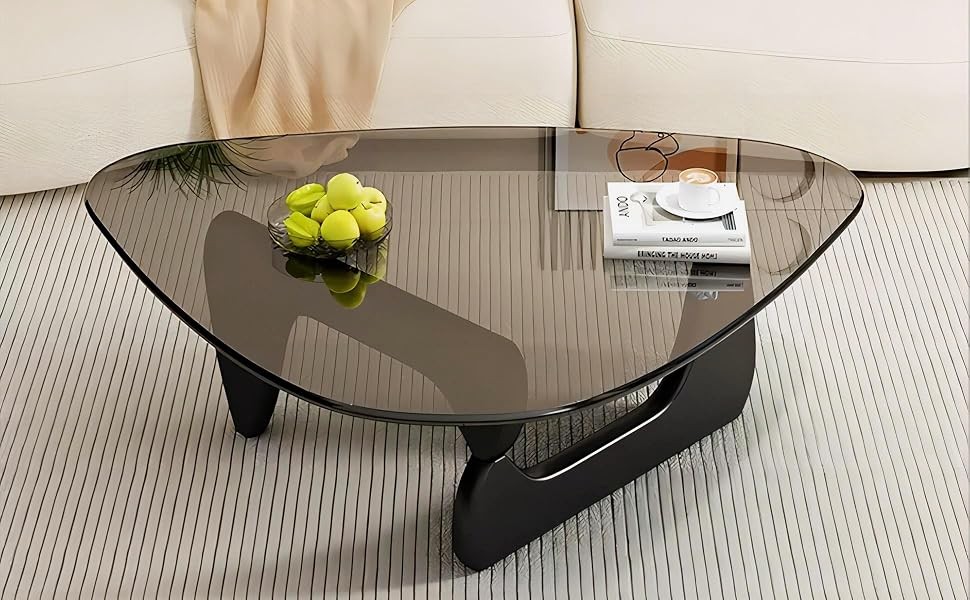 Modern Glass Coffee Table, 32.68″ D x 22.44″ W x 15.75″ H, Abstract Round Tea