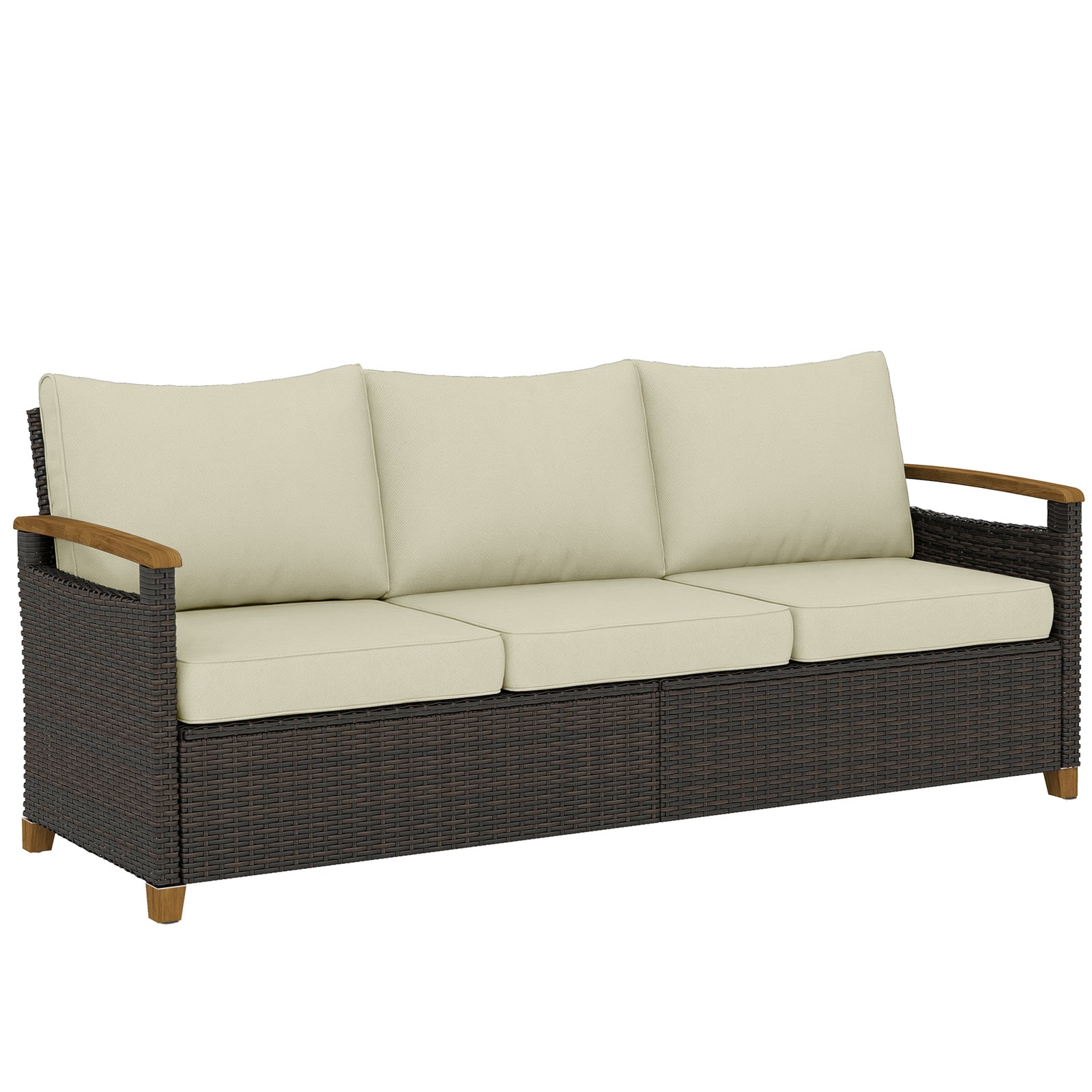 3 Seater Outdoor Couch Sofa with Cushioned Wide Seats, Beige