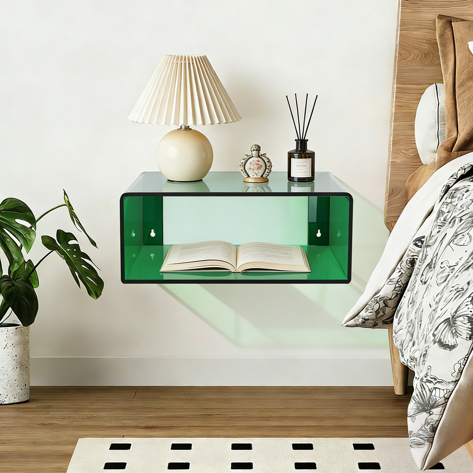 Acrylic Floating Nightstand, Wall Mounted Nightstand Shelf 10 Lbs Capacity