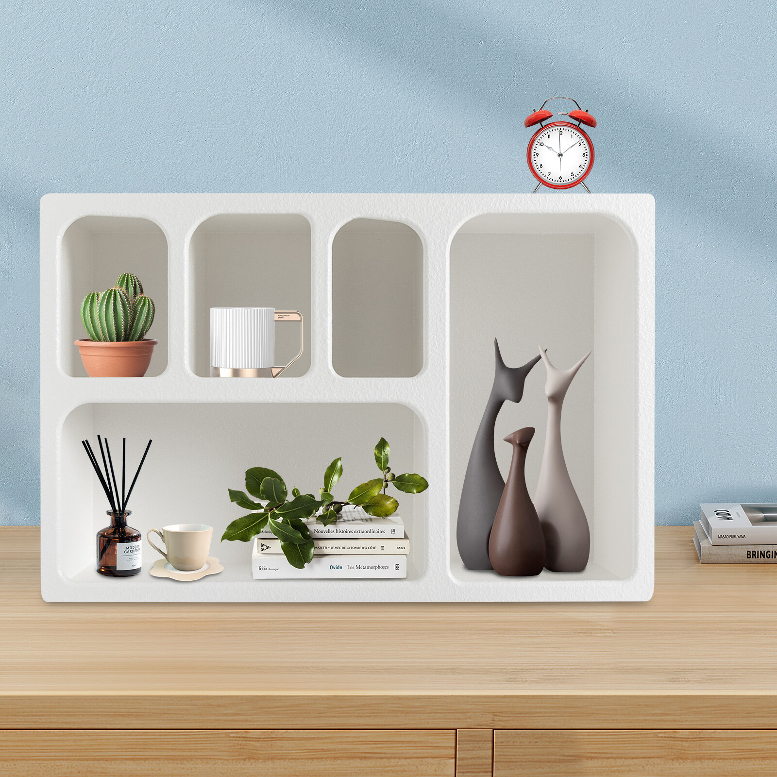 White Geometric Wall Shelves Floating Shelves, Wall Mounted Storage Organizer