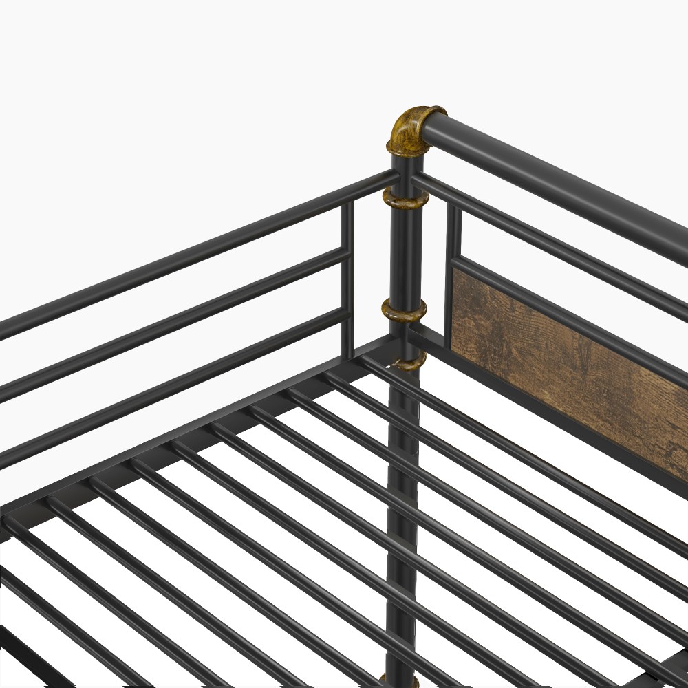 Industrial Queen Over Queen Metal Bunk Bed Detachable Frame Safety Guardrails
