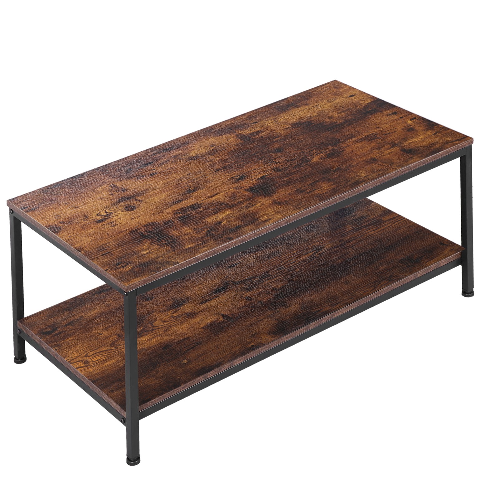 39″ Rectangular Coffee Table Industrial Wood Center Table w/ Storage Shelf Brown