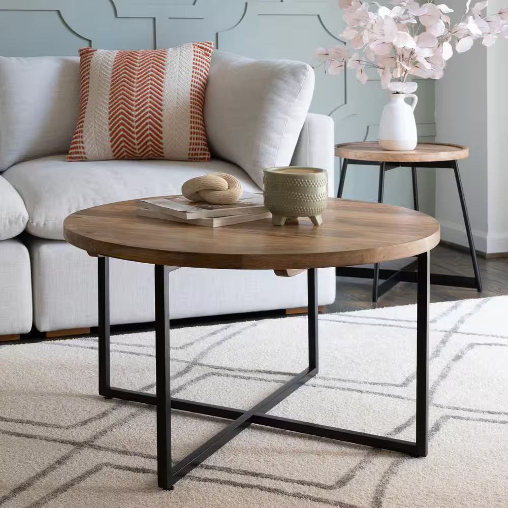 Eliza 31 In. Black round Wood Top Coffee Table