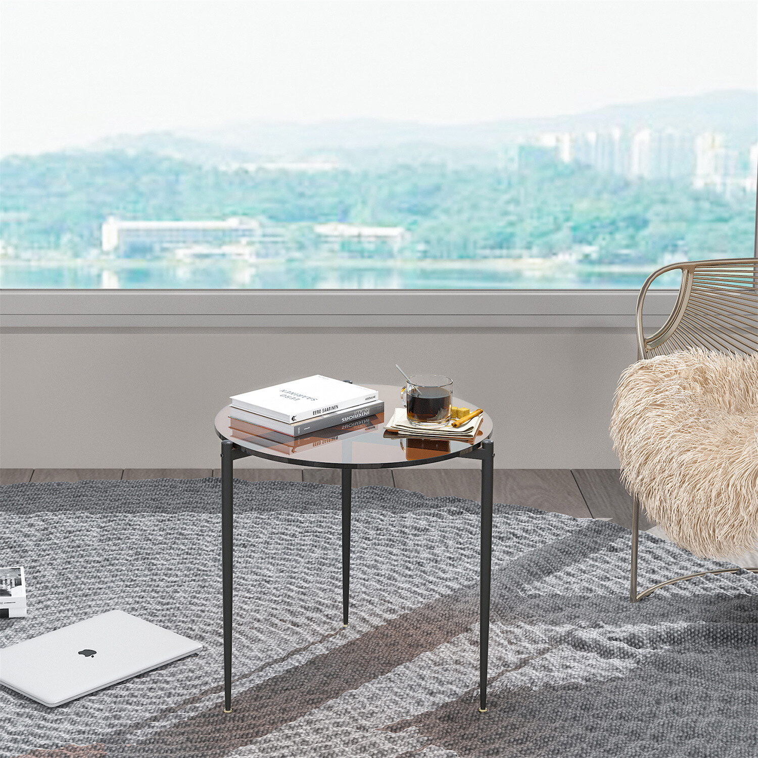 Round Coffee Table Modern Metal And Glass Coffee Table Cocktail Center Tables