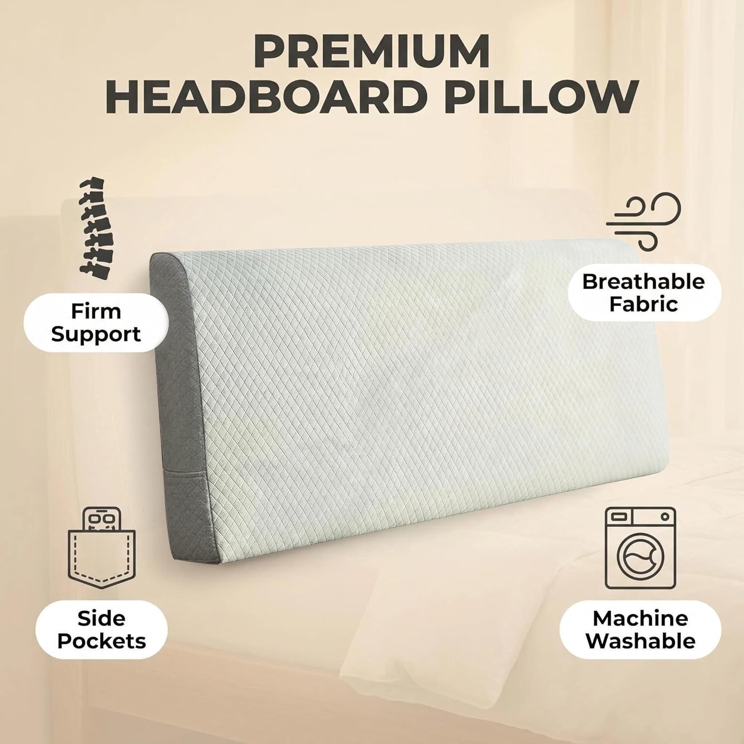 No-Tools Headboard Pillow King Size – Instant Back Support for Bed Reading,