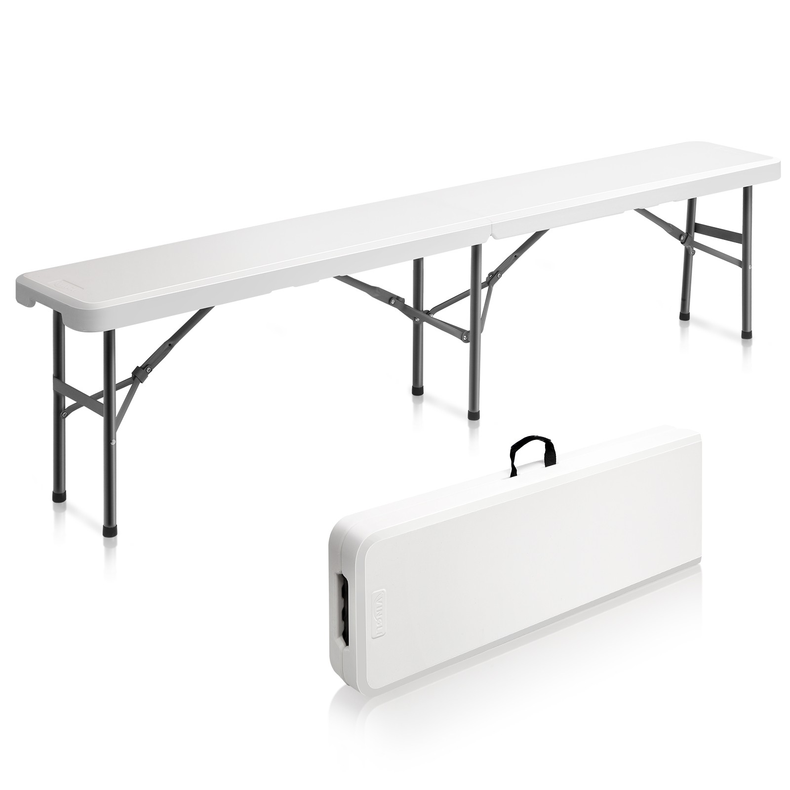 6 FT Foldable Folding Set of 3, Table and Chairs Set White for Garden In/Outdoor