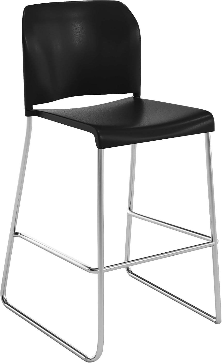 Hercules Stackable Barstool, Black/Chrome, 400 LB Capacity, Contoured Backrest
