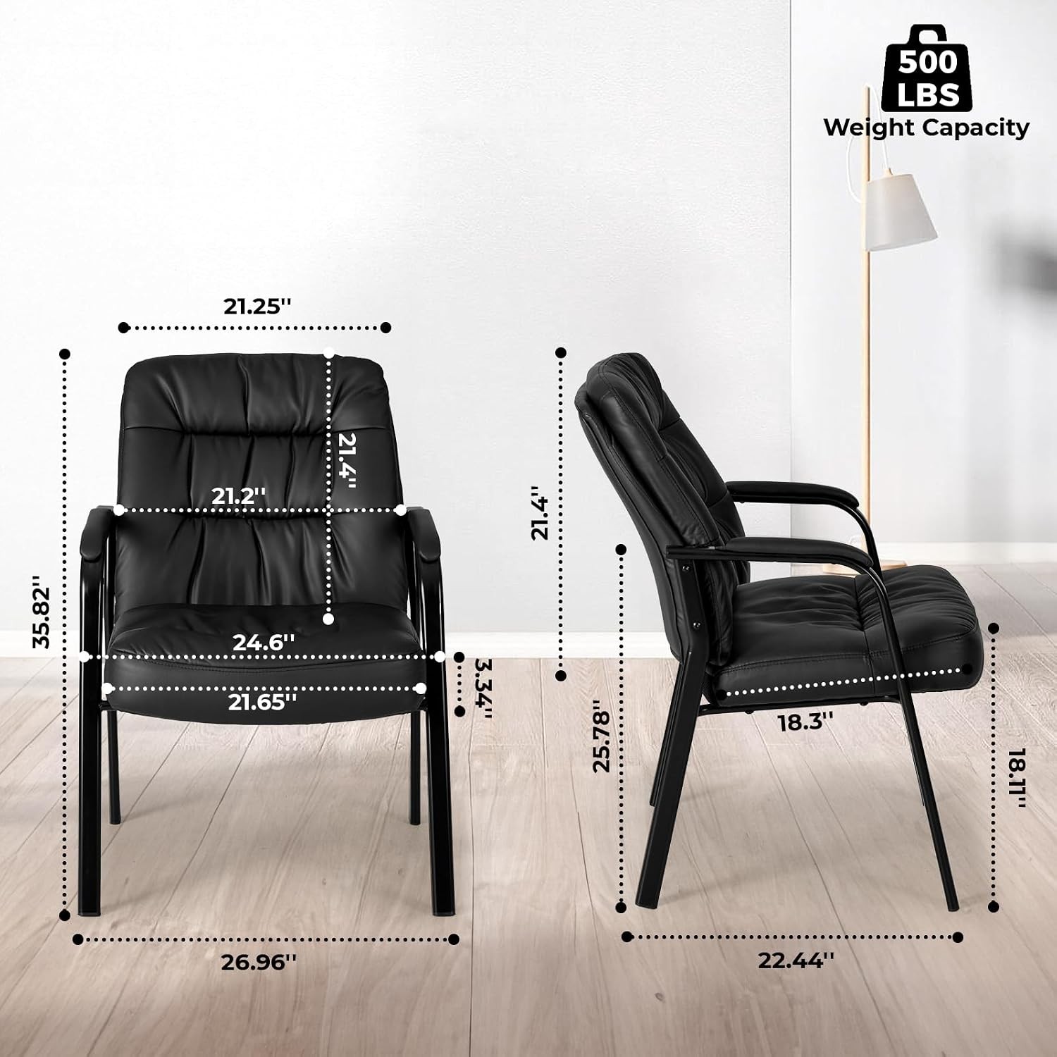 Waiting Room Chairs Guest Chair Faux Leather PU Leather Padded Armrest 500lbs