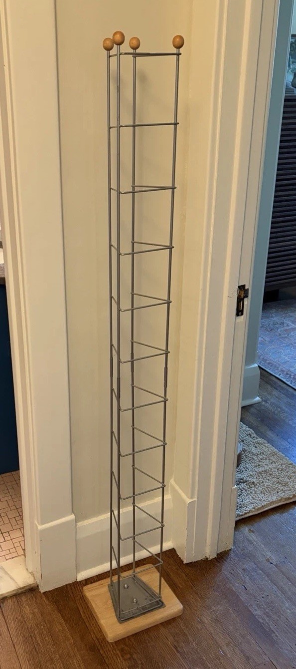 5ft / 60” Vintage Metal Wire CD Tower Rack Stand Holds About 100 Cd Wooden