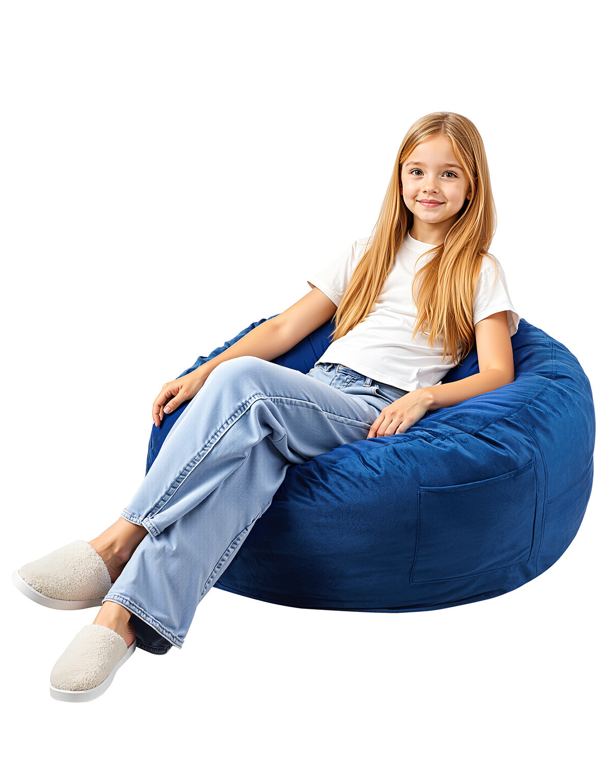 3 feet Round Bean Bag Chair with Removable Cover & Dutch Velvet Blue