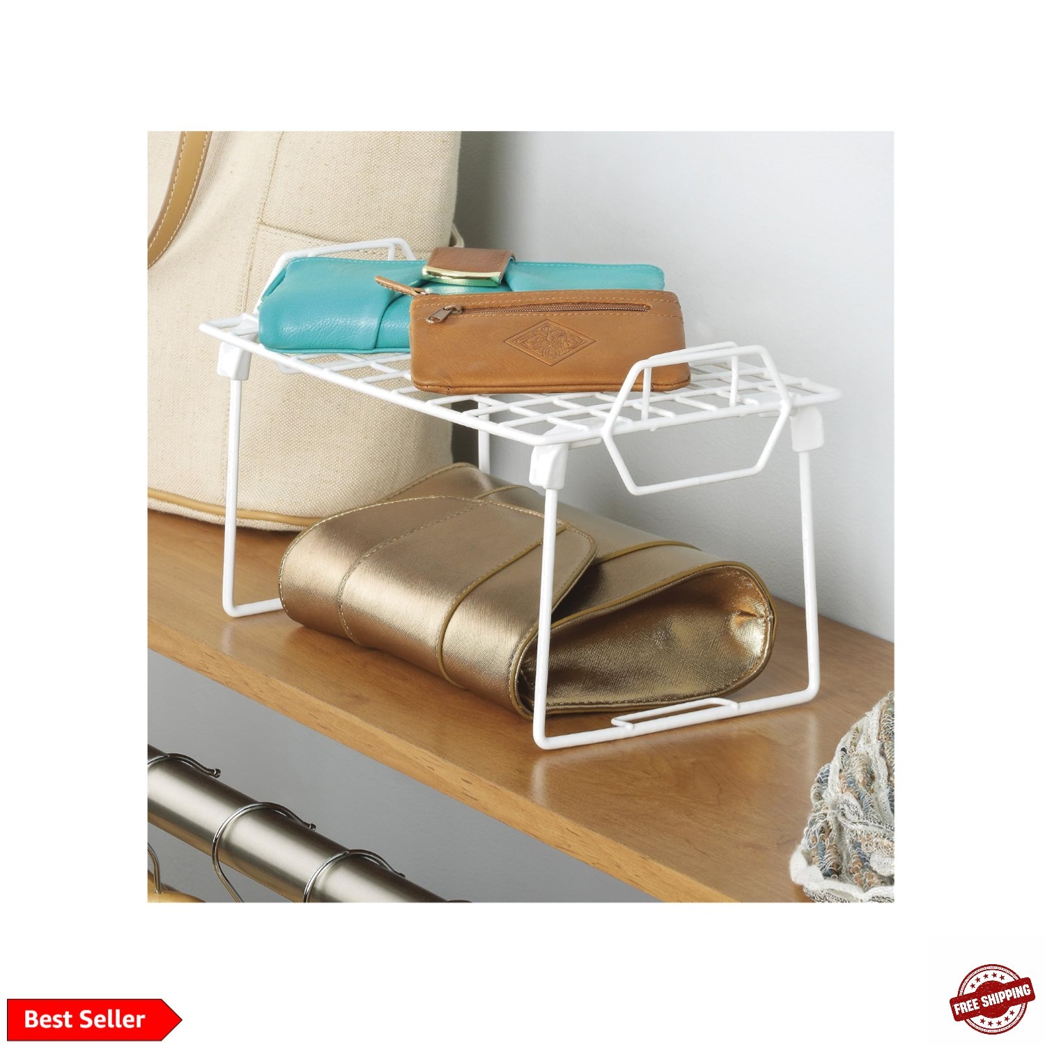 Wire Grid Stacking Shelf Small, White