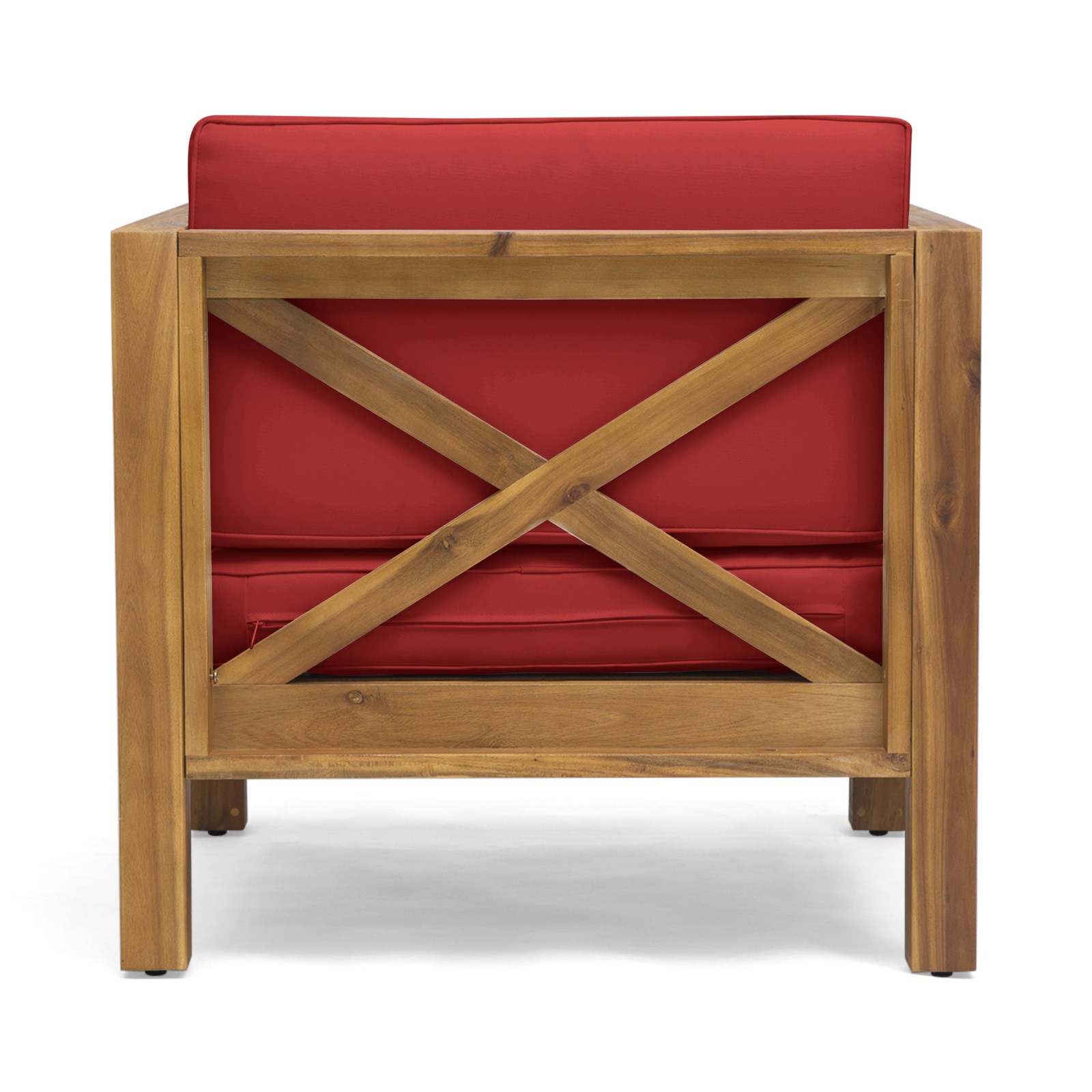 Mid-Century Modern Club Chair Acacia Wood Teak Water-Resistant Cushion