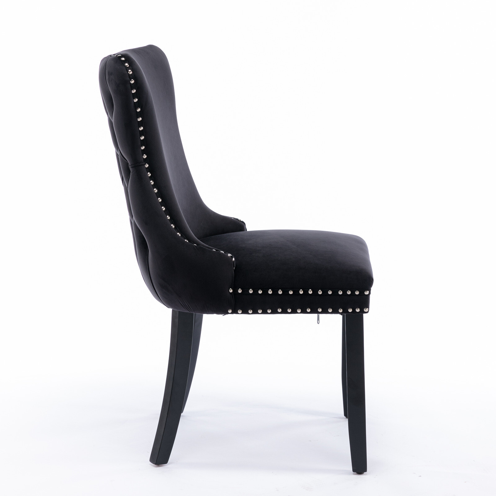 2X Velvet Upholstered Accent Dining Chair Wingback Chairs W/ Nailhead Trim Black