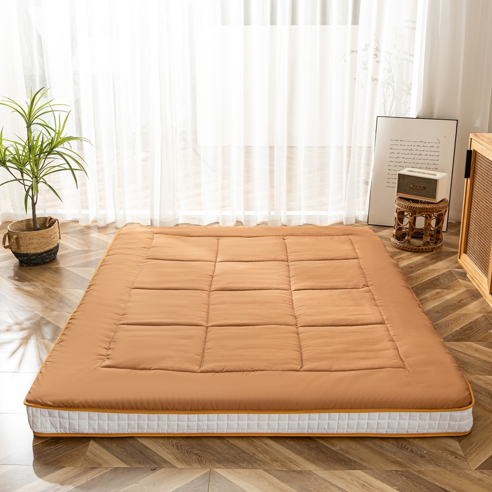 MAXYOYO Padded Japanese Floor Mattress Quilted Bed Mattress Topper