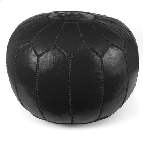 Stuffed Handmade Moroccan Leather Pouf Ottoman, Genuine Leather, Pre-Filled