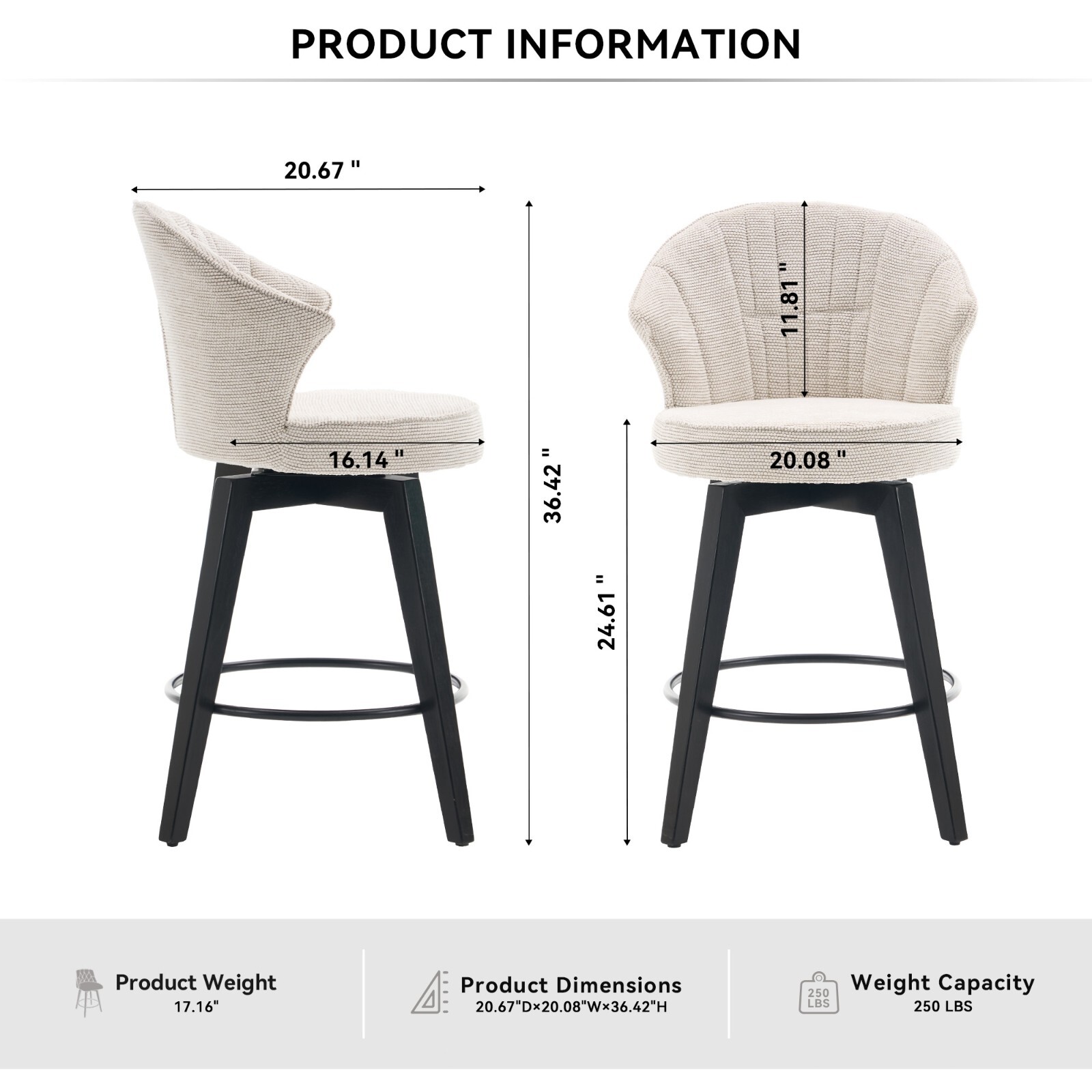 Swivel Barstool Counter Height Kitchen Dining Bar Stool Tufted Kitchen Island