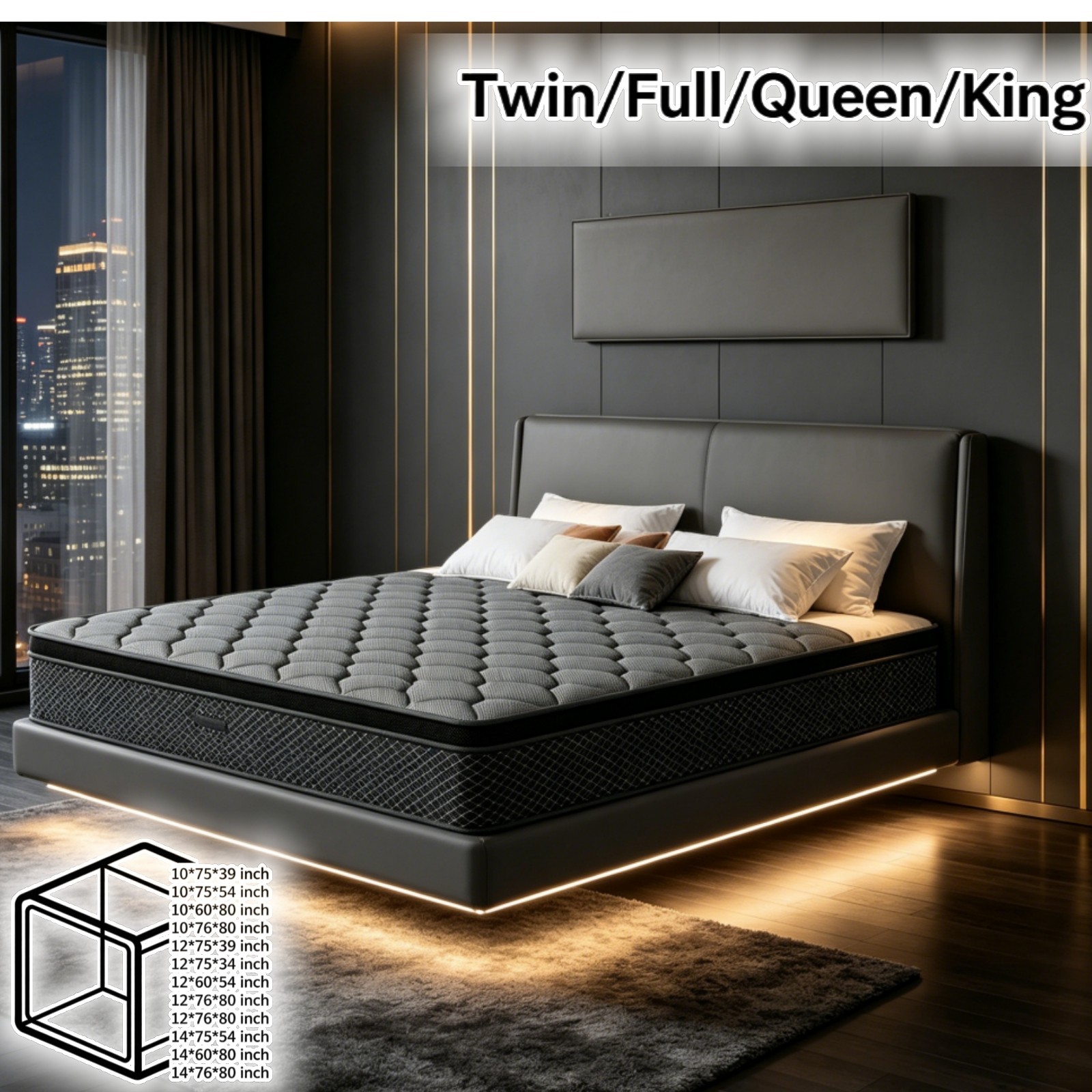 12″ 14″ Gel Memory Foam Pocket Spring Hybrid Queen Mattress King Size In A Box