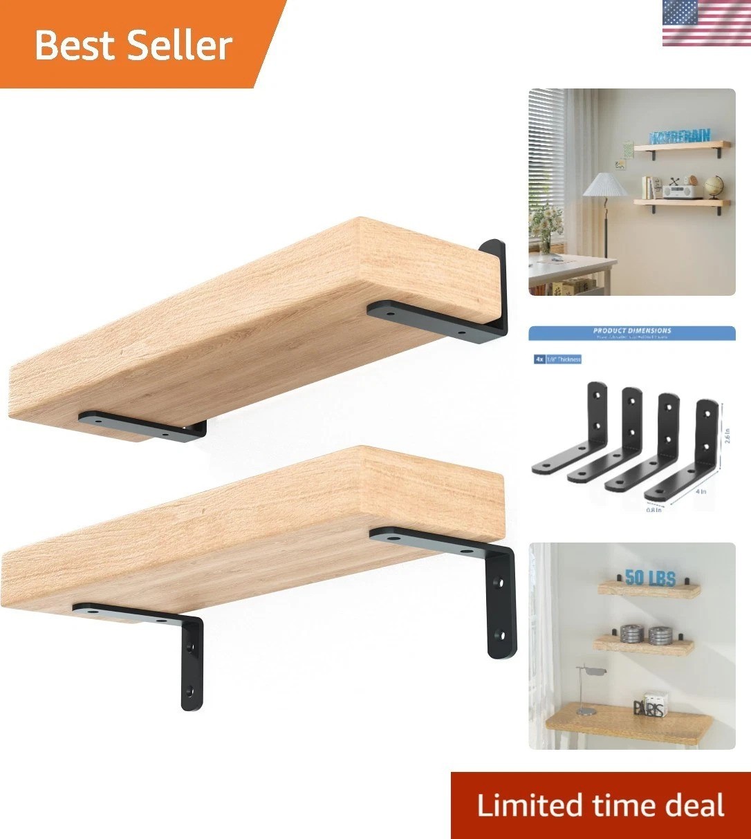 4Pcs Shelf Brackets, Black 4inch Floating Shelf Bracket, Wall Mounted Support…