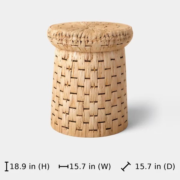 Water Hyacinth Woven Side Table Natural Mushroom Shape Metal Frame