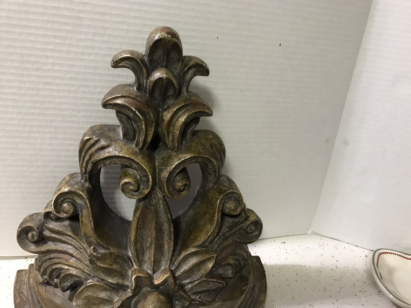 Large Ornate Half Moon WALL SHELF/ SCONCE, Black Composite 12”