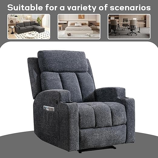 EBELLO Manual Recliner Chair w/ Massage & Heat Soft Fabric Home Theater Seating