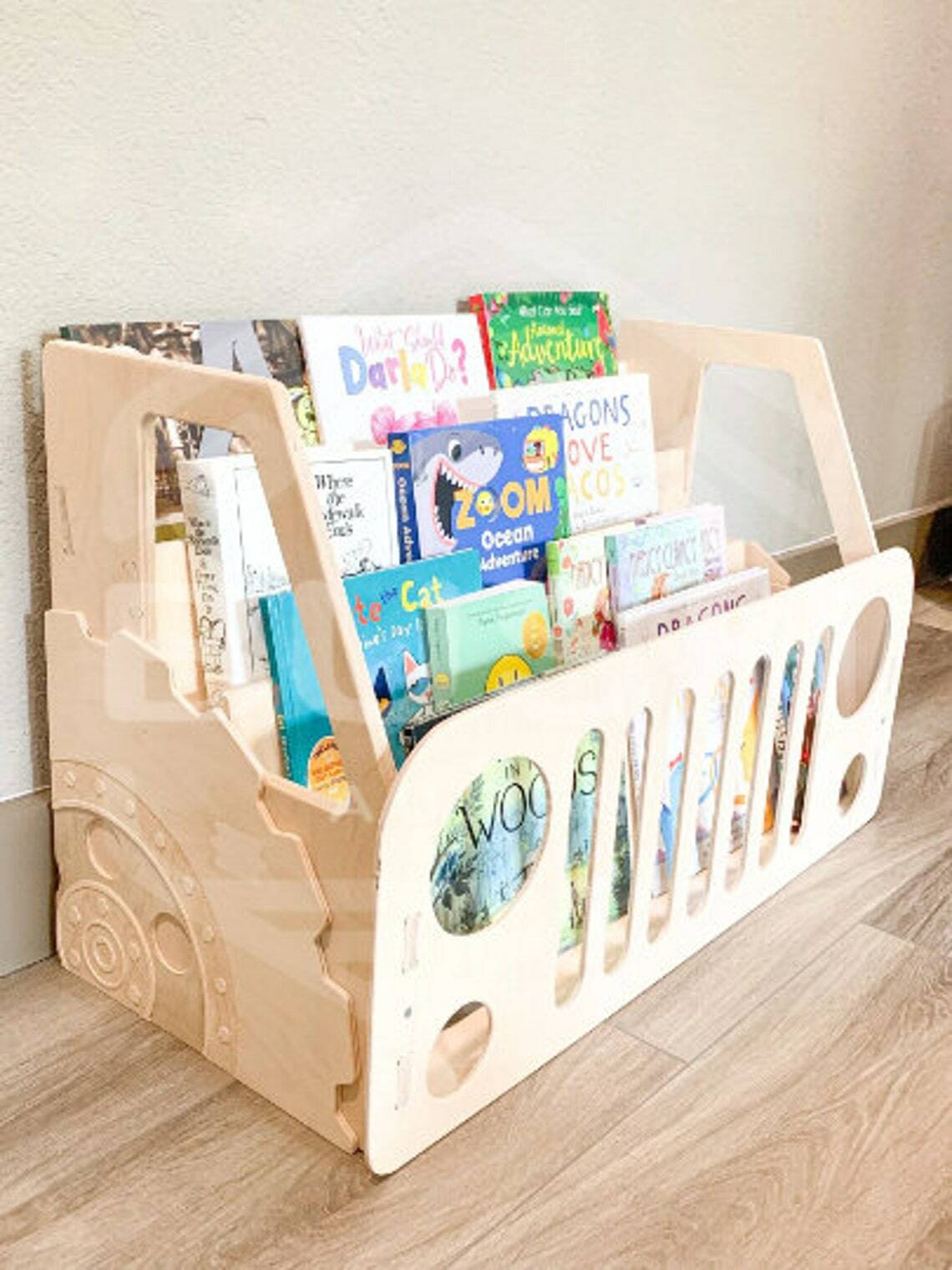 Montessori Grille SUV Bookshelf – Kids Wooden Toddler Bookcase