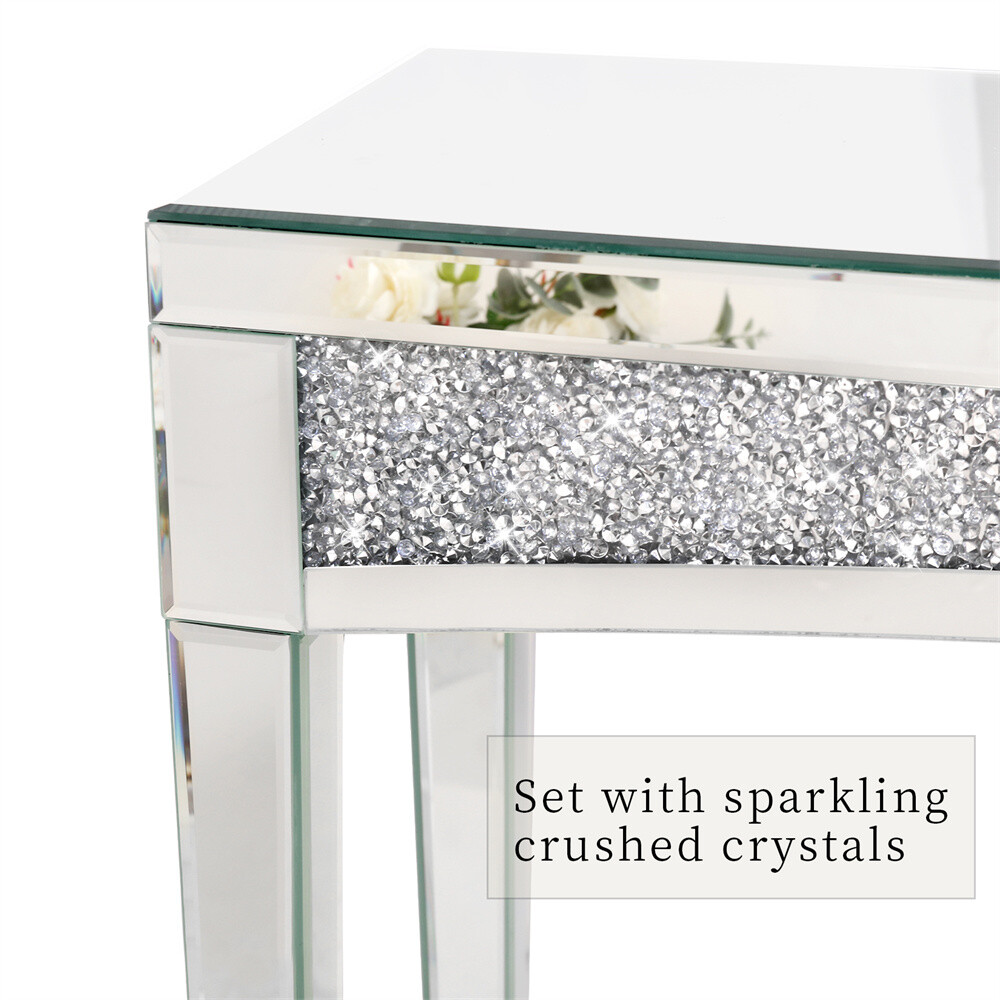 Diamond Mirrored Console Table Silver Entryway Long Accent Narrow Table Glass