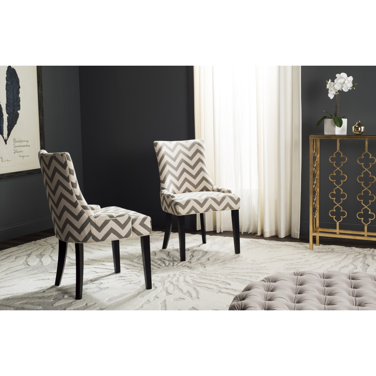 SAFAVIEH Lester 19”H Chevron Dining Chair Set of 2 | Grey / White |