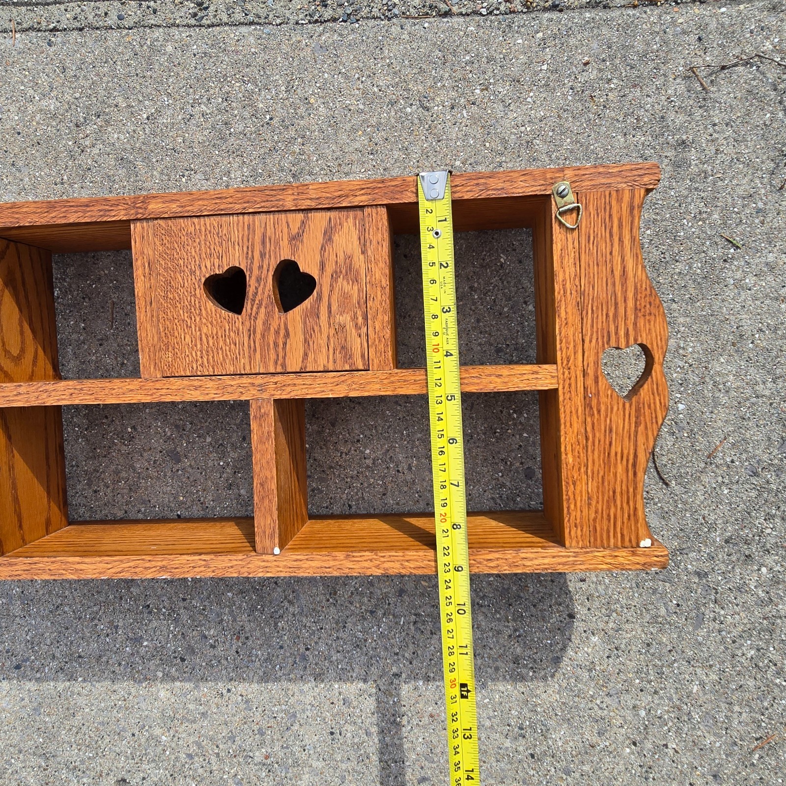 Vtg Hard Wood Wall Mount Display Trinket Shelf Heart 20×9 Cottagecore Farmhouse