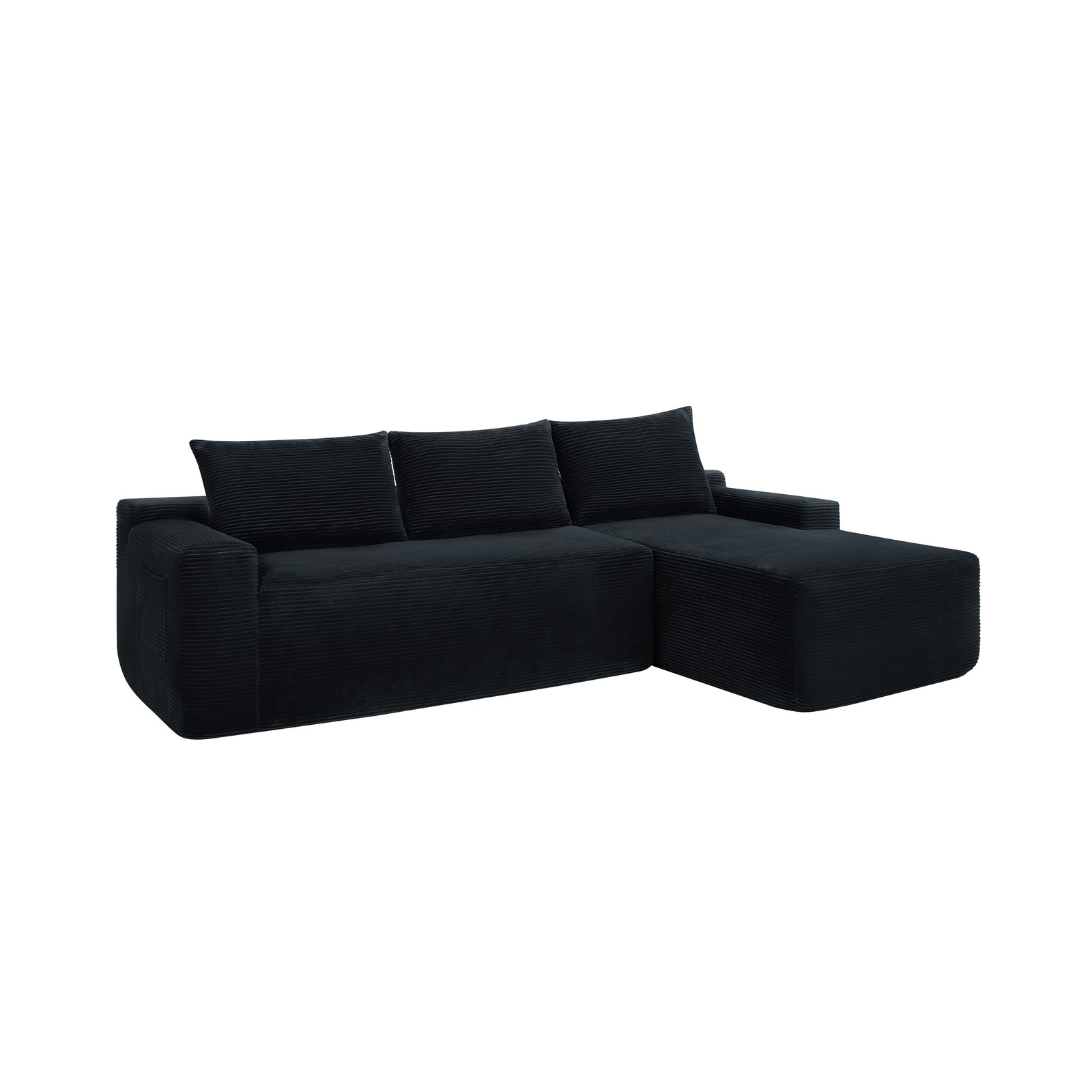 96.9″ L-Shape Chaise Sectional Sofa, Corduroy Fabric, Black, Right