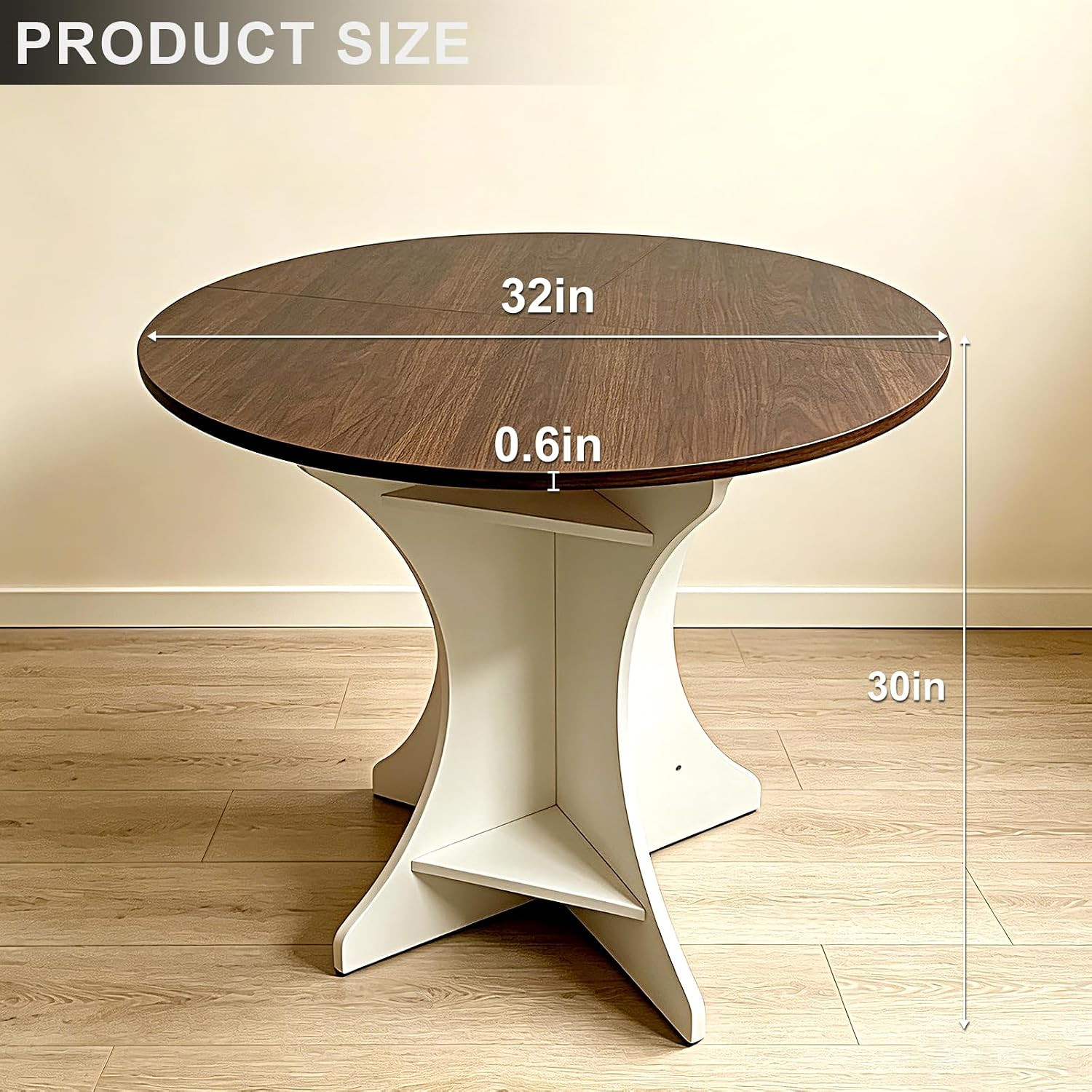 32″ round Dining Table Modern Circle Small Kitchen Table for 2-4 People Farmhous