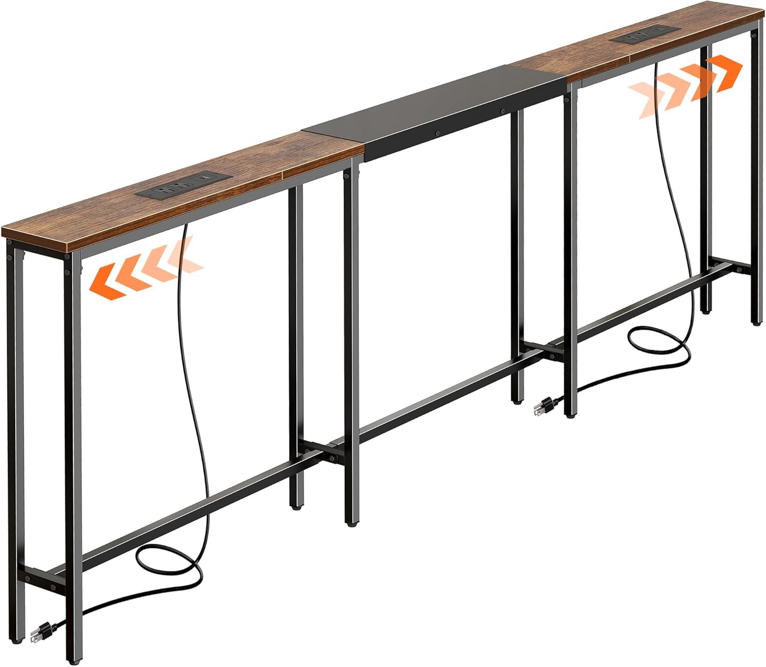 Huuger Narrow Sofa Table Behind Couch Table 157.5 Inch Adjustable with Charging