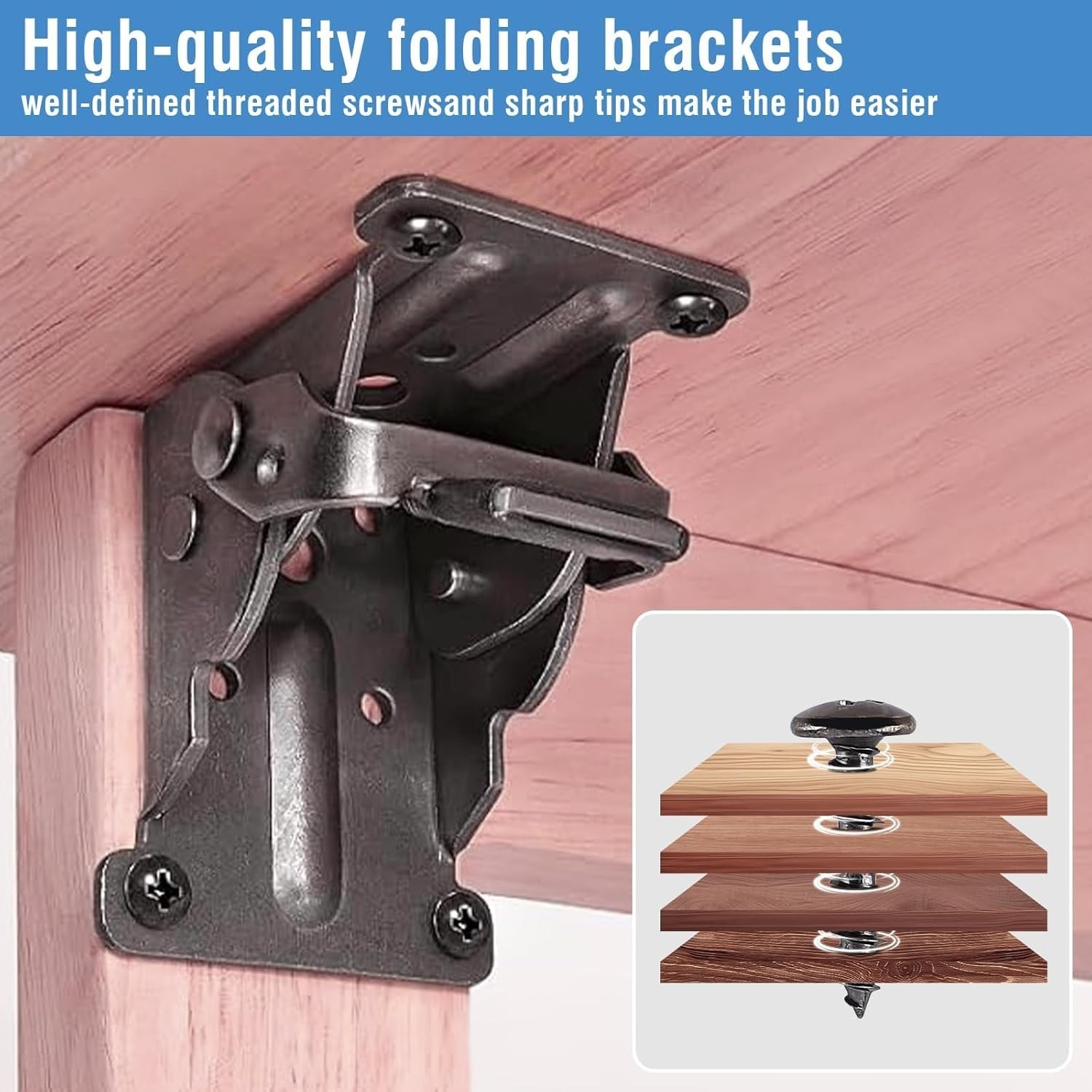 4 Pack Corrosion-Resistant Locking Hinges – 500 lb Capacity Folding Brackets