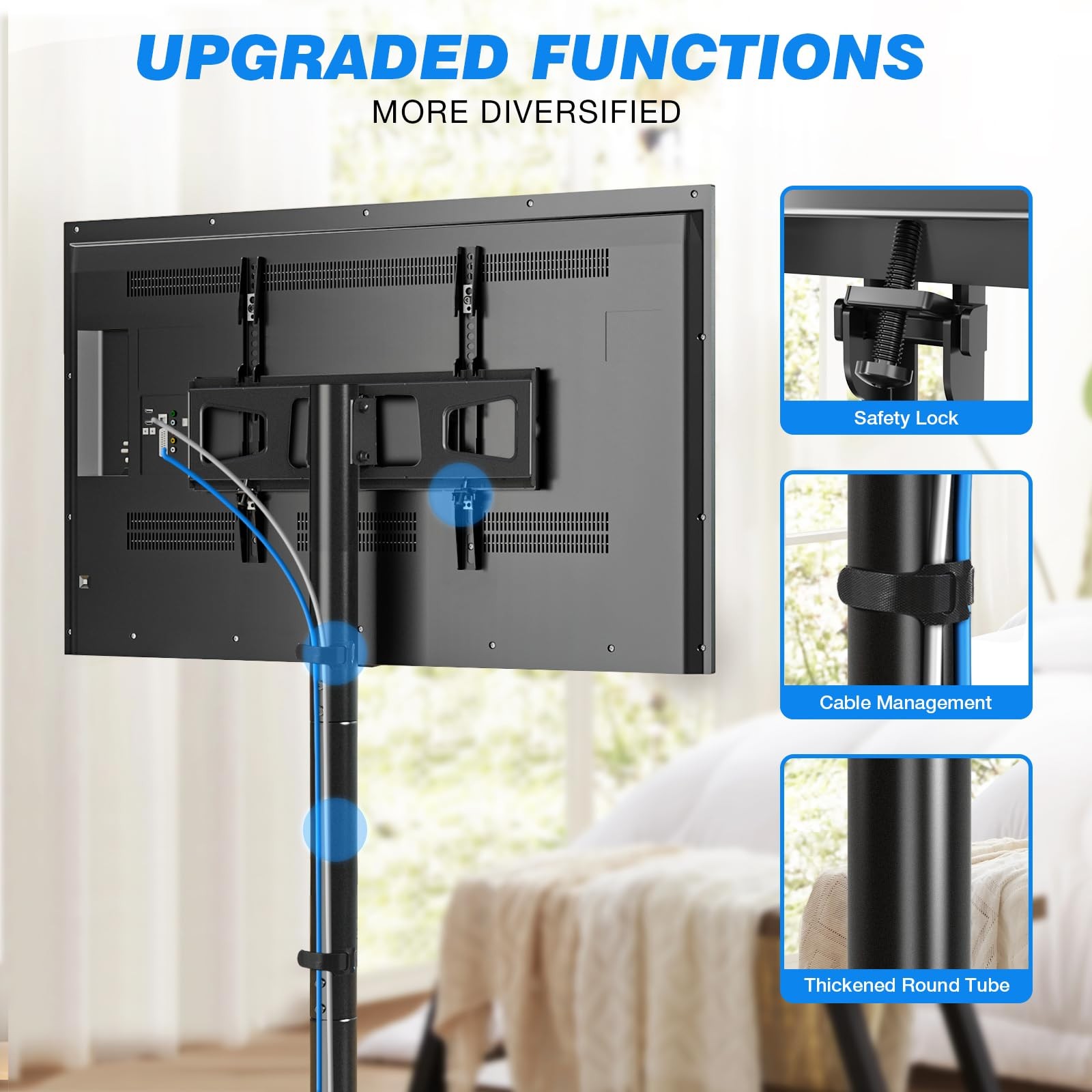 Rfiver Black Mobile TV Cart 23-65″ Tilt Height Adj