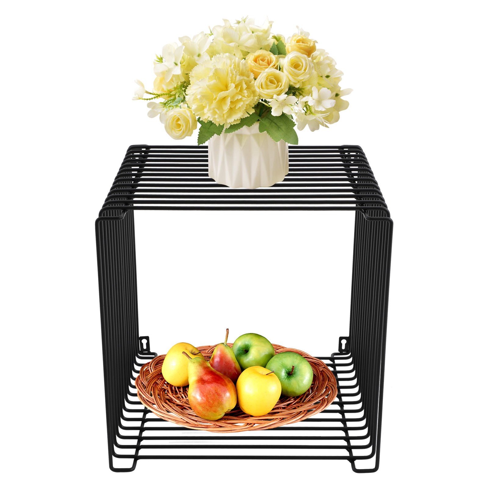 Black Square Side Table Wall or Floor Mount Geometric Retro Metal End Table