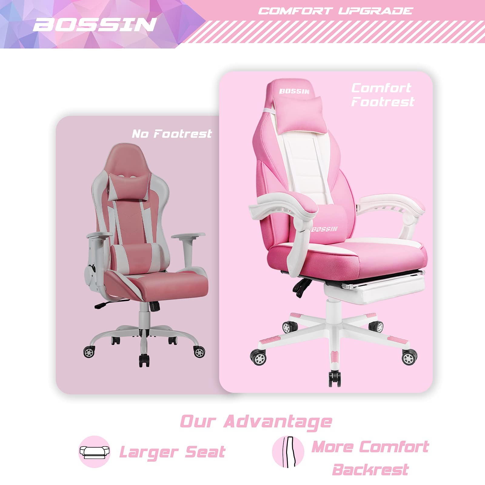 Big & Tall Gaming Chair Footrest Massage 400lb HD Ergonomic Large High Back