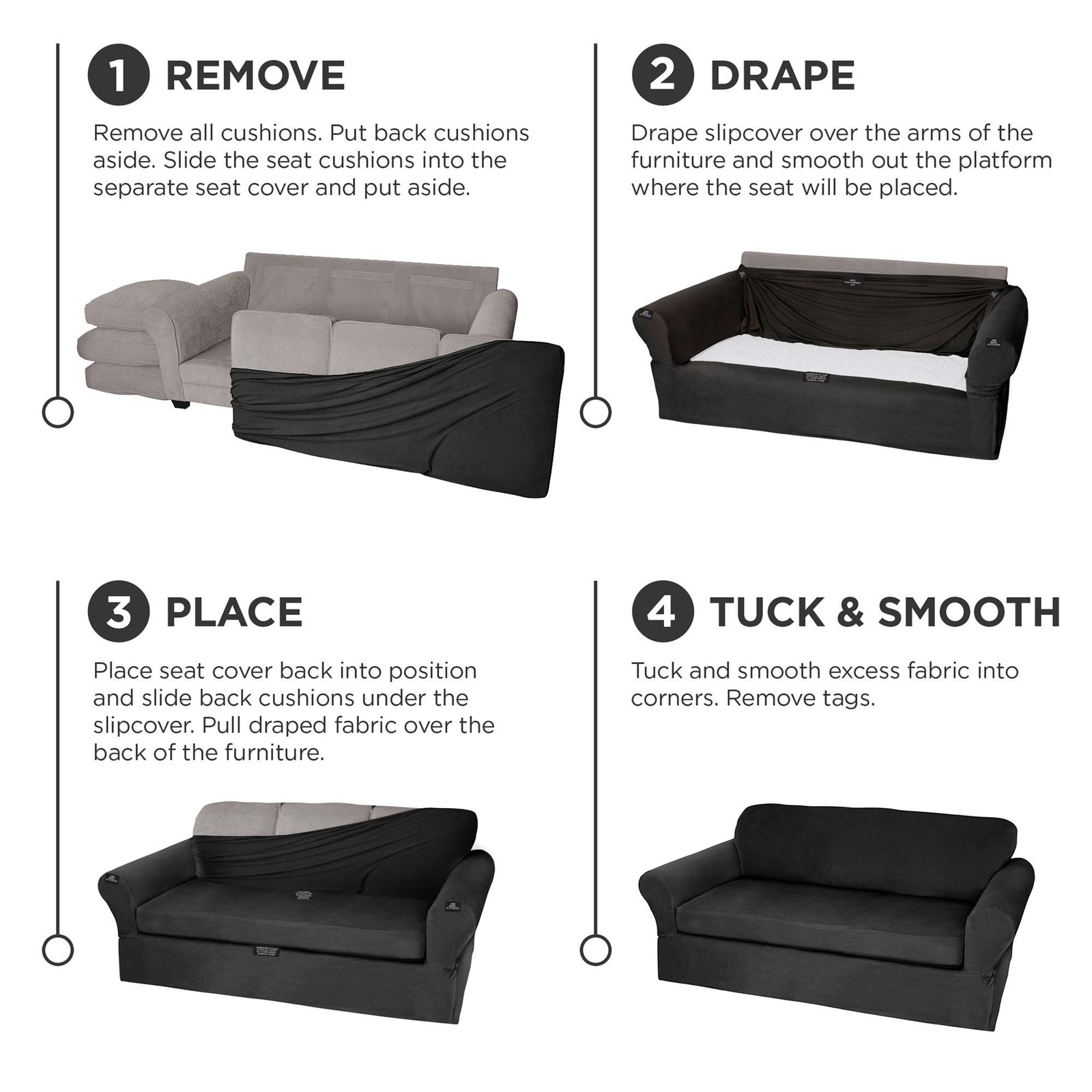 Maytex Pixel 2 Piece, Black Chair Slipcover
