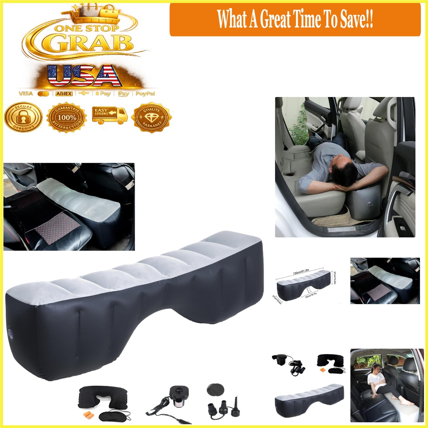 Inflatable Car Air Mattress with Pump Portable Sleeping Gap Pad 51.2″×10.6″×1…