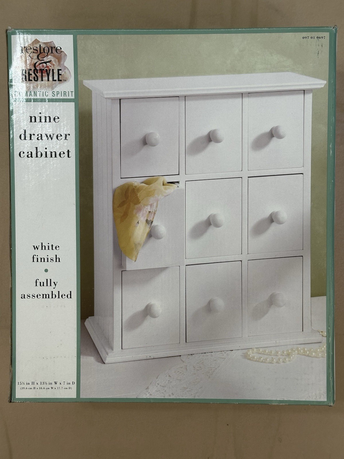 Vintage 1997 Restore & Restyle 9 Drawer Cabinet White Wood Jewelry Storage NOS