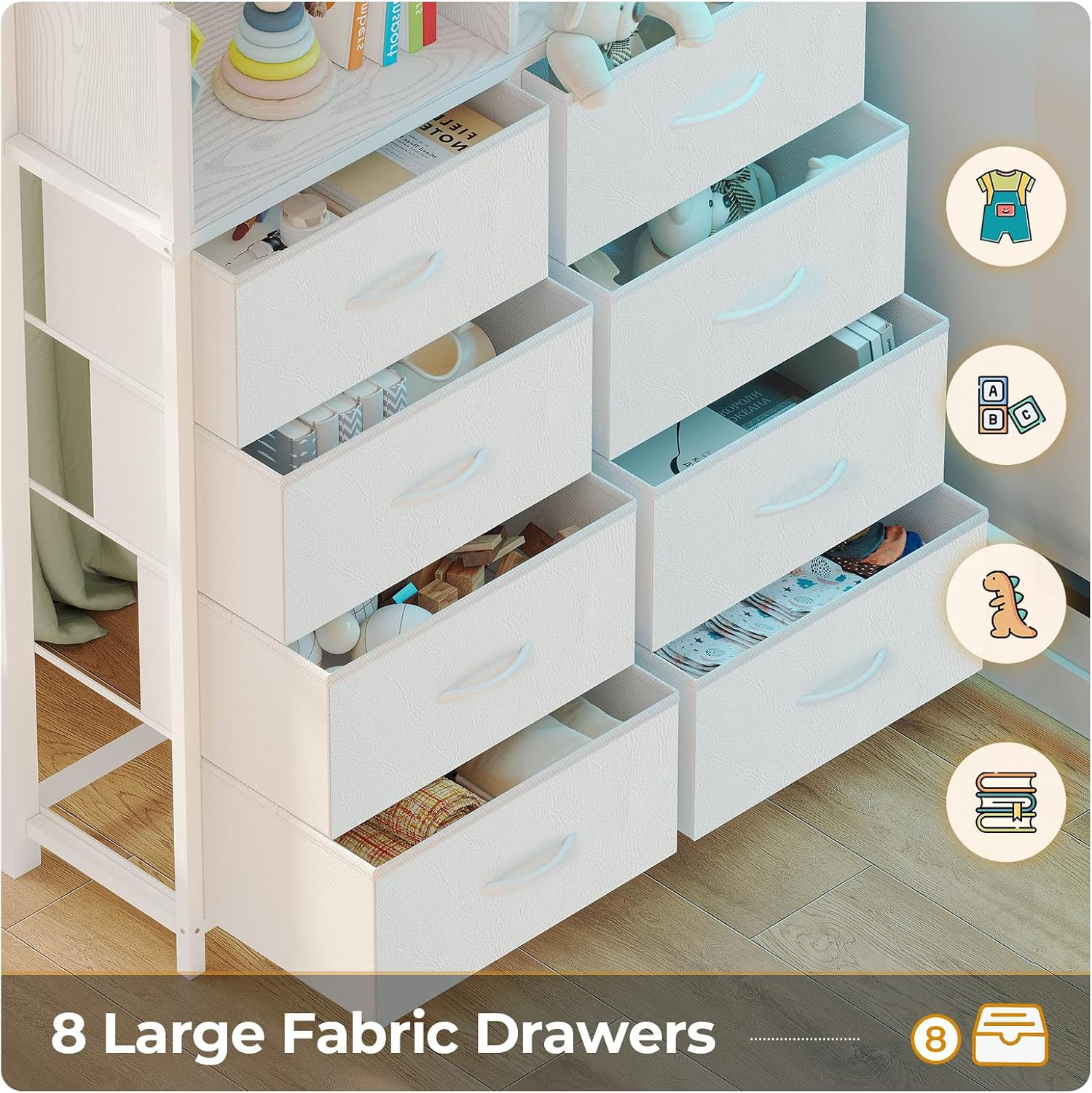 Twin Size Loft Bed with Desk and 8 Storage Drawers, Metal Kids Loft Bed Twin wit