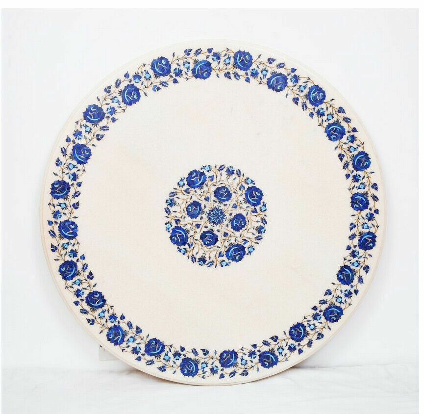 42″ Round Marble Table Top Marble Lapis Floral Pietra dura​ Inlay Work