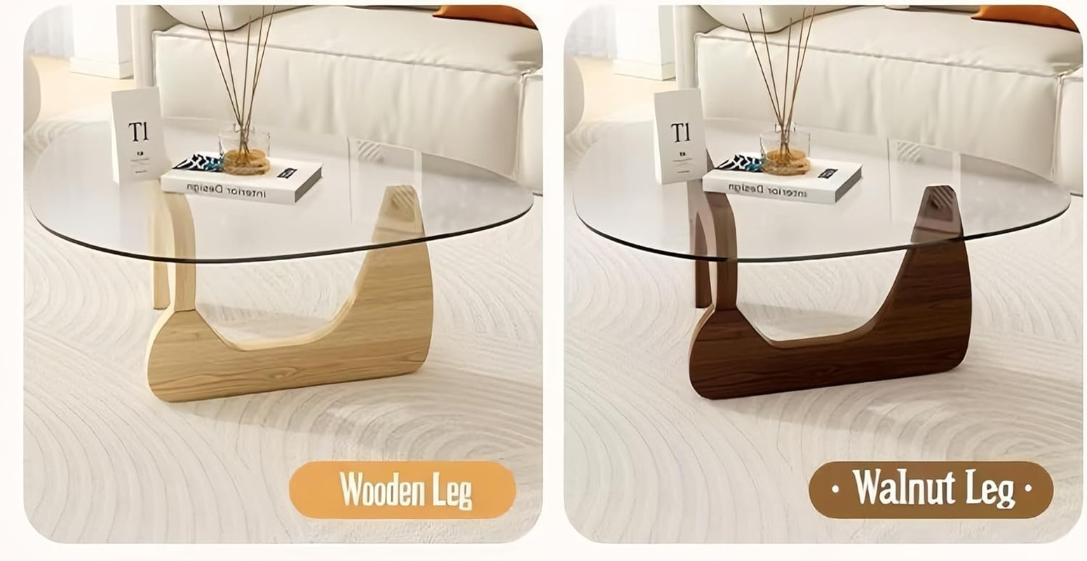 Chic Mid Century Glass Coffee Table for Living Room & Office – Walnut Finish