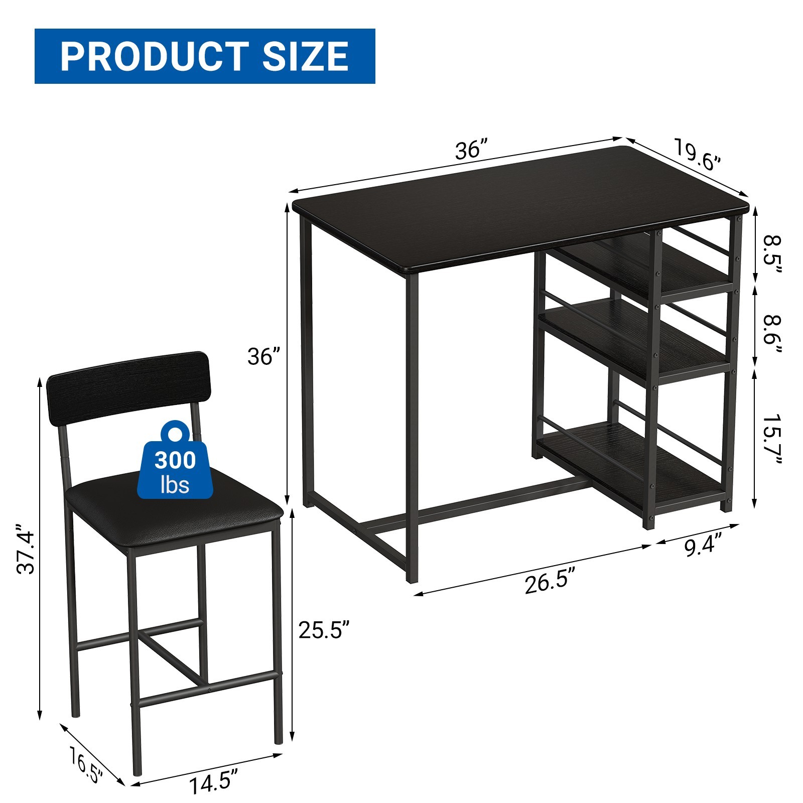Bar Table Set with Storage Shelves,Dining Table Set ,Tall Nook,Cushion Stools
