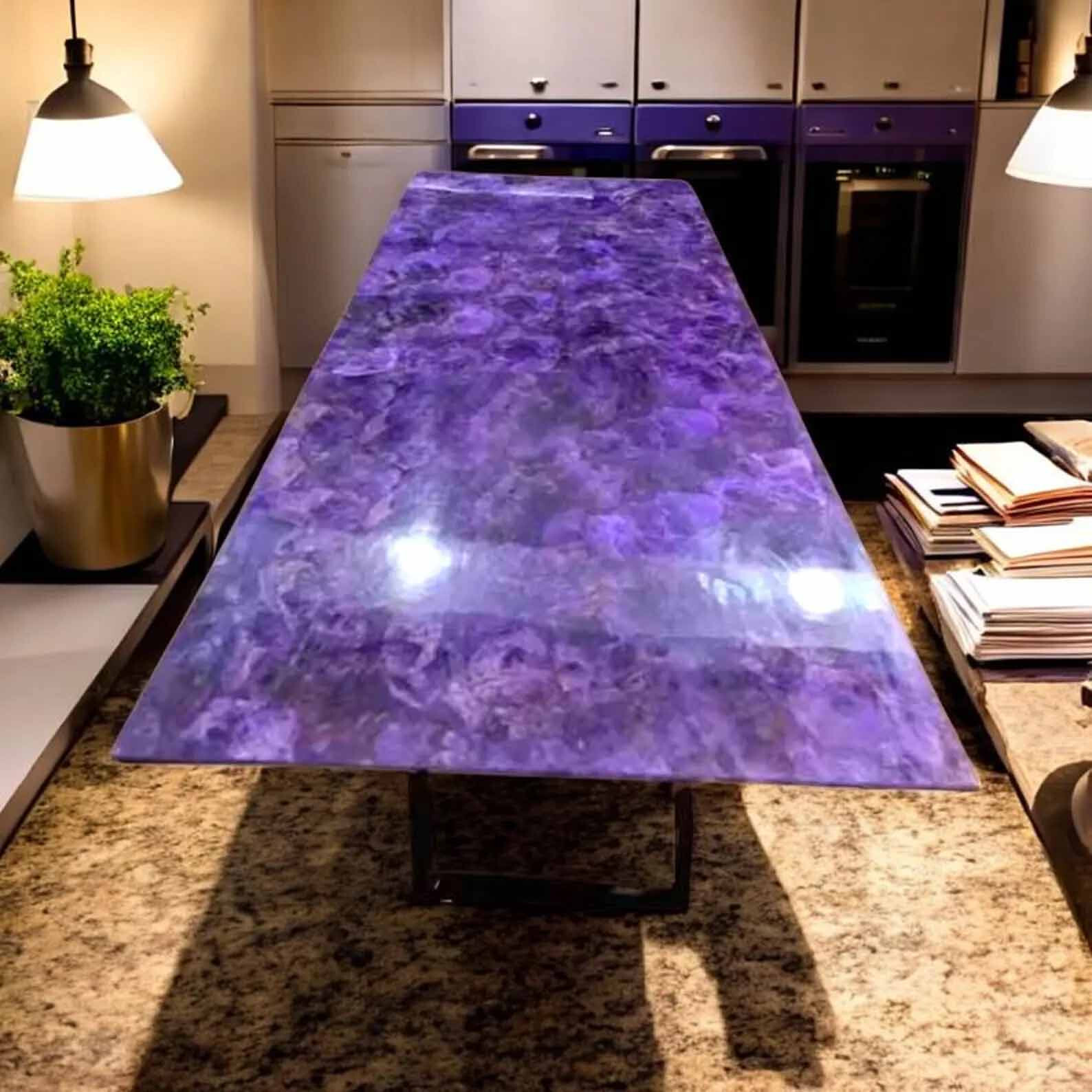 Rectangle Amethyst Dining Table Random Purple Stone Living Room Furniture Decors