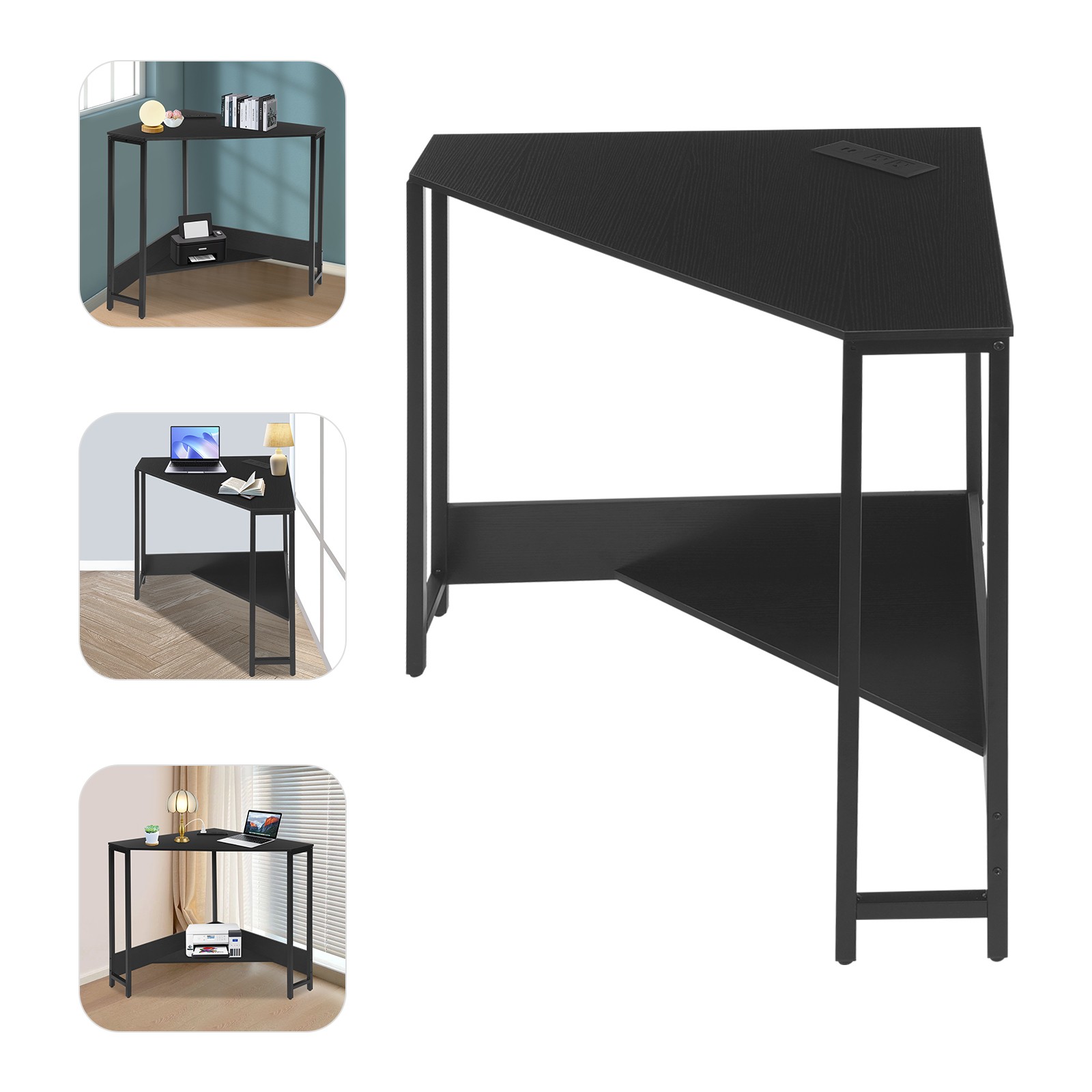 Small Computer Desk with Outlet Home Office Desk Free Standing Corner Desk
